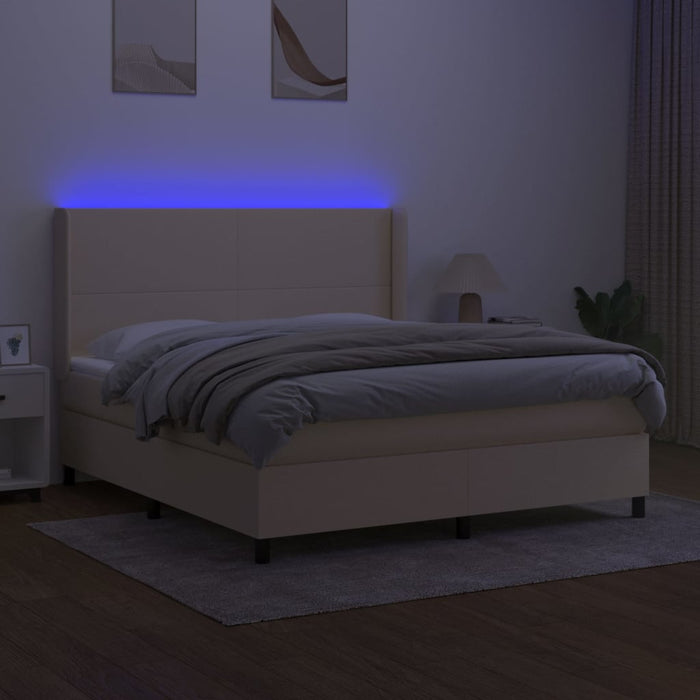 Letto a Molle con Materasso e LED Crema 160x200 cm in Tessuto cod mxl 62428