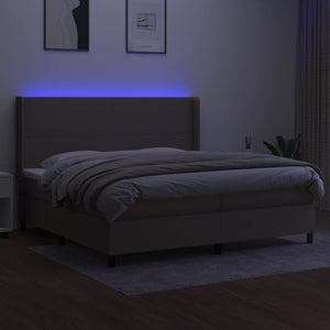 Letto a Molle Materasso e LED tortora 200x200cm in Tessuto 3138185