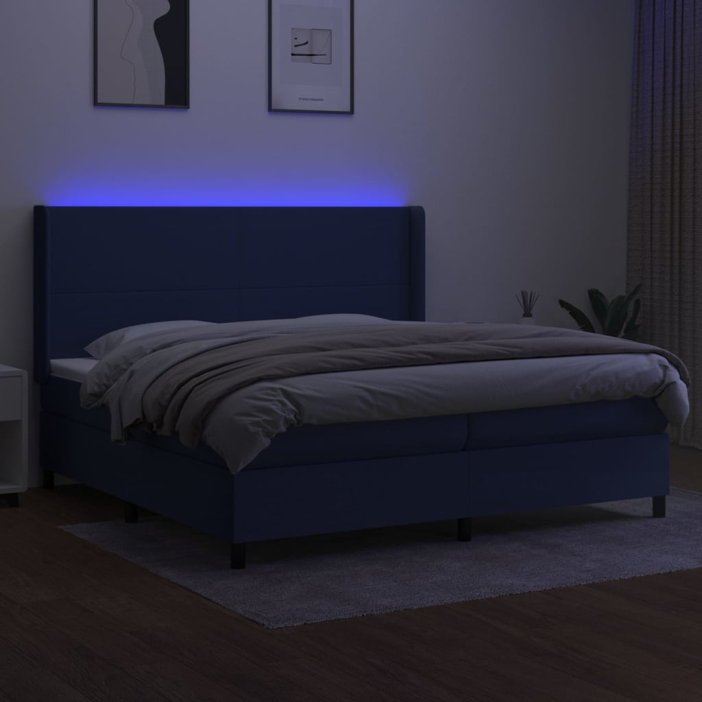Letto a Molle Materasso e LED Blu 200x200cm in Tessuto cod mxl 59015