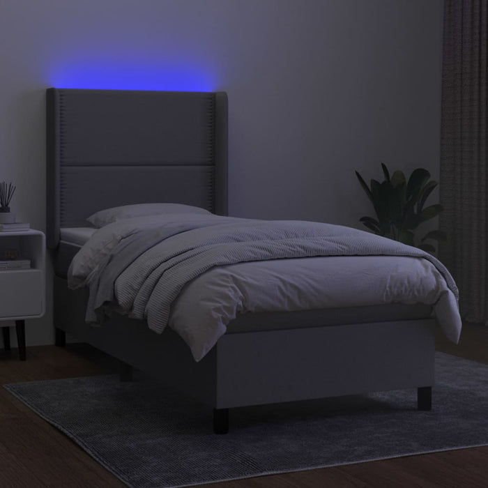Letto a Molle Materasso e LED Grigio Chiaro 100x200 cm Tessuto 3138213