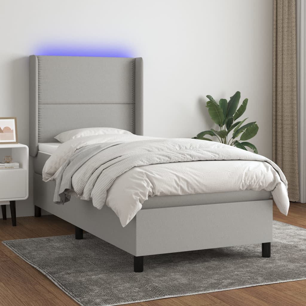 Letto a Molle Materasso e LED Grigio Chiaro 100x200 cm Tessuto 3138213