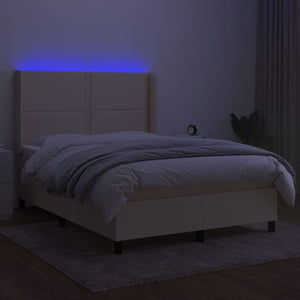 Letto a Molle con Materasso e LED Crema 140x190 cm in Tessuto 3138234