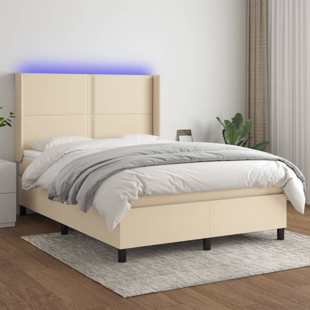 Letto a Molle con Materasso e LED Crema 140x190 cm in Tessuto 3138234