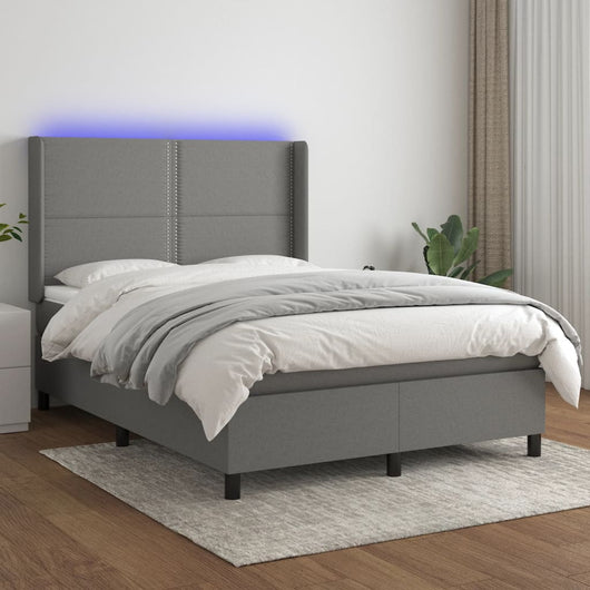 Letto a Molle Materasso e LED Grigio Scuro 140x200cm in Tessuto 3138238