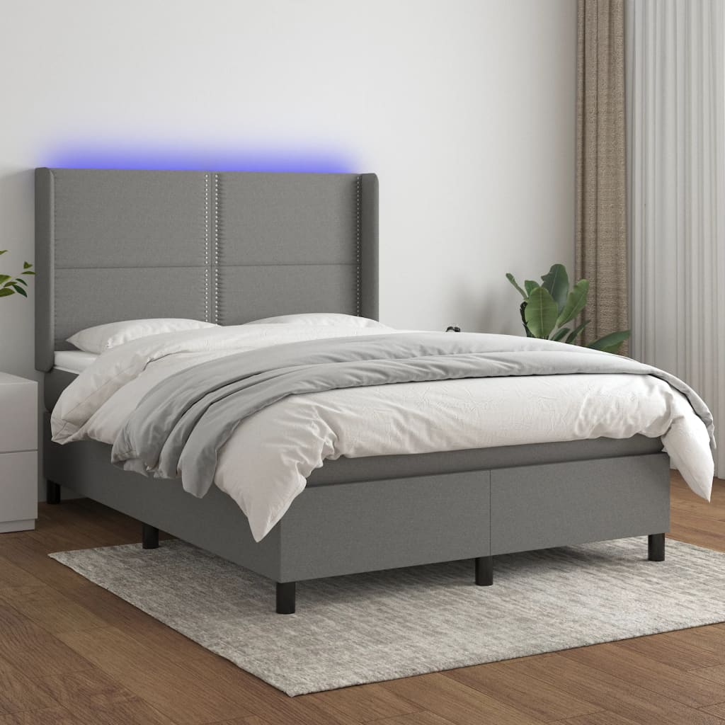Letto a Molle Materasso e LED Grigio Scuro 140x200cm in Tessuto 3138238