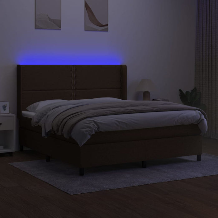 Letto a Molle Materasso e LED Marrone Scuro 160x200 cm Tessuto cod mxl 49270