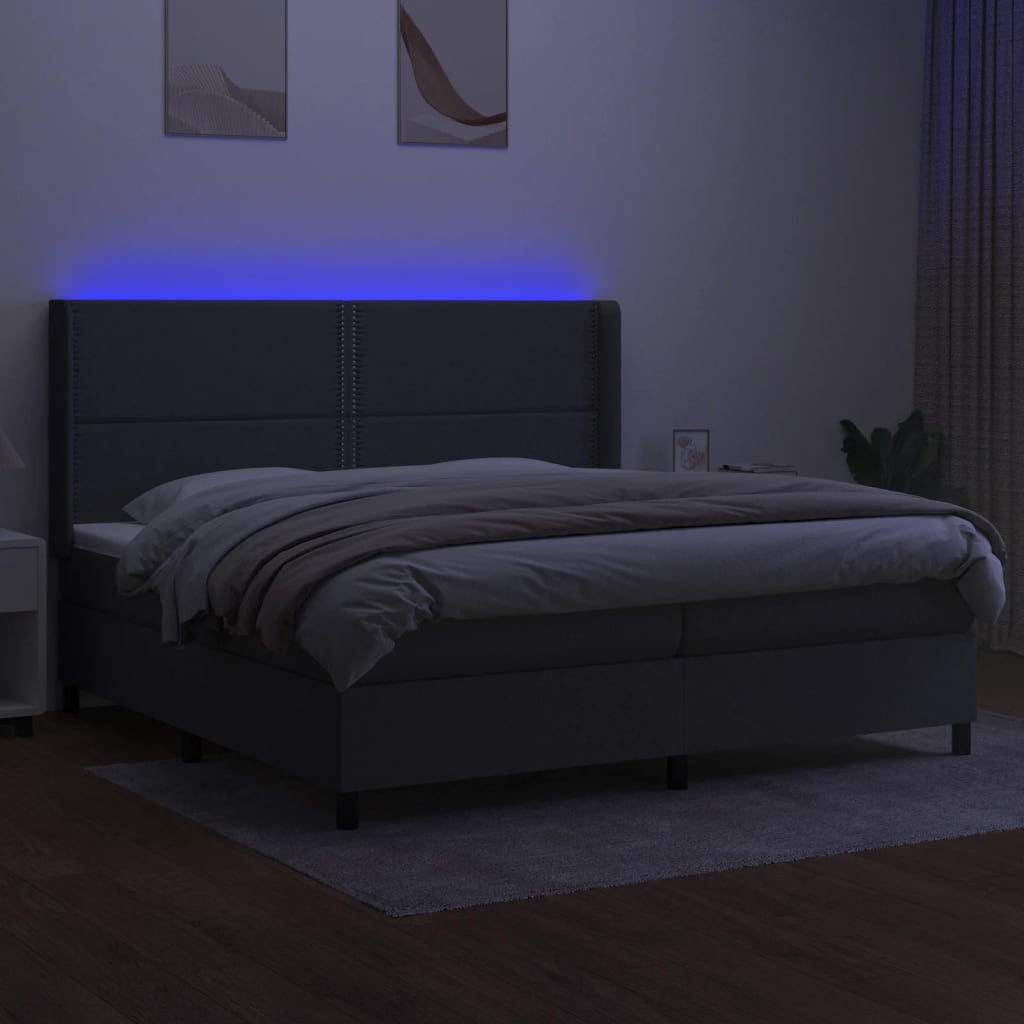 Letto a Molle Materasso e LED Grigio Scuro 200x200cm in Tessuto cod mxl 33654