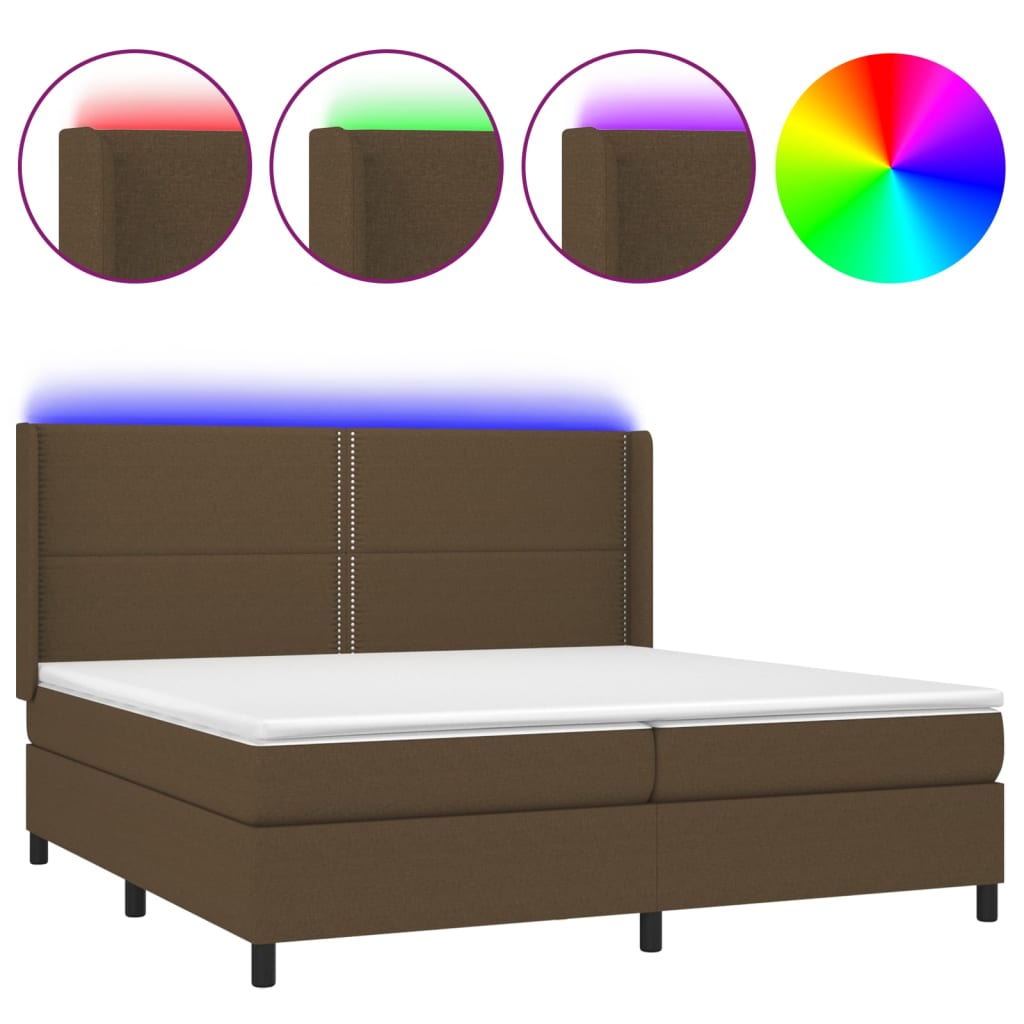 Letto a Molle Materasso e LED MarroneScuro 200x200cm in Tessuto 3138264