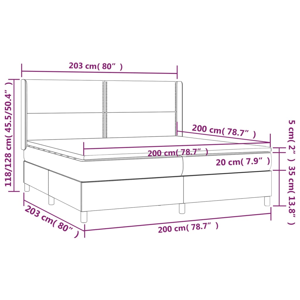 Letto a Molle Materasso e LED MarroneScuro 200x200cm in Tessuto 3138264