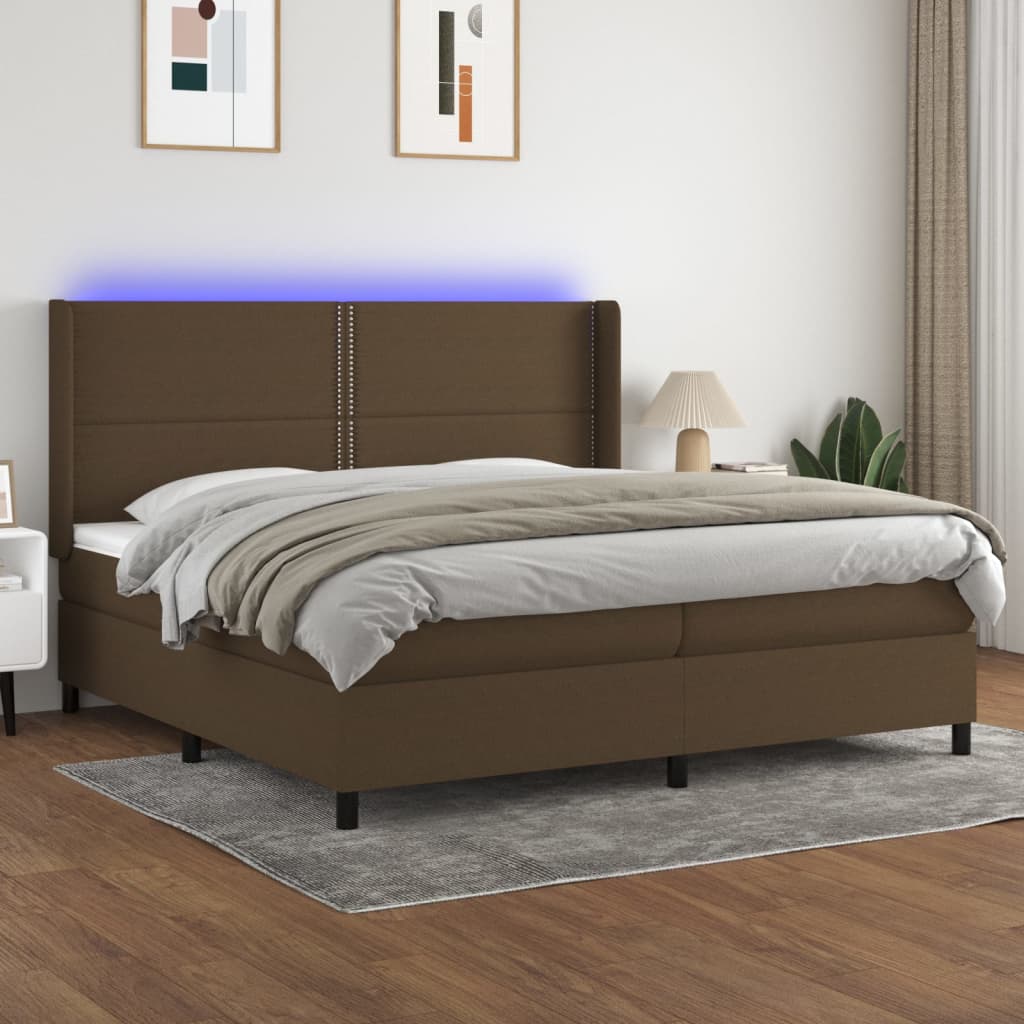 Letto a Molle Materasso e LED MarroneScuro 200x200cm in Tessuto 3138264
