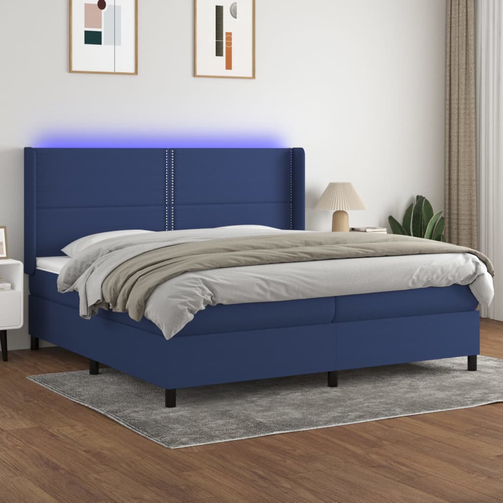 Letto a Molle Materasso e LED Blu 200x200cm in Tessuto cod mxl 34863