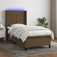Letto a Molle Materasso e LED Marrone Scuro 90x190cm in Tessuto cod mxl 34616