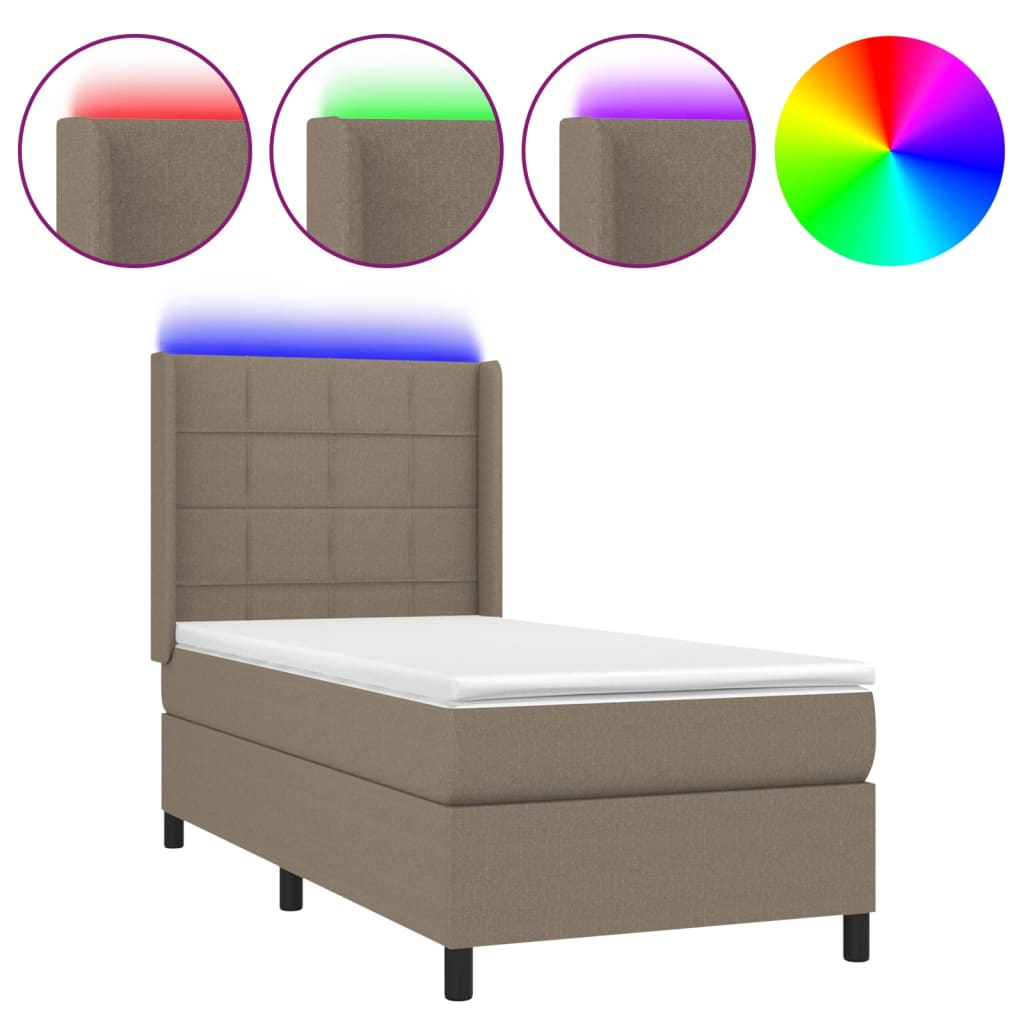Letto a Molle con Materasso e LED Tortora 90x190 cm in Tessuto 3138281