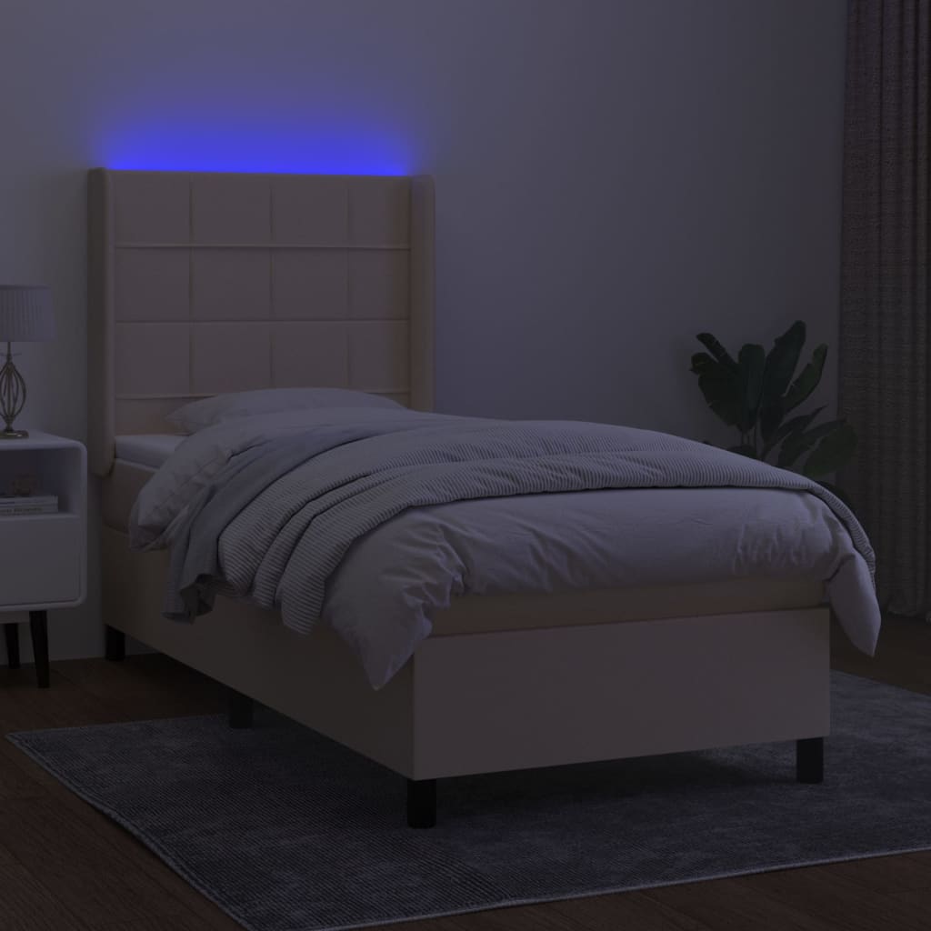 Letto a Molle con Materasso e LED Crema 90x200 cm in Tessuto 3138290