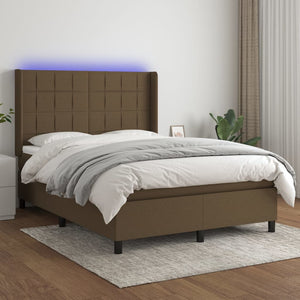 Letto a Molle Materasso e LED Marrone Scuro 140x200 cm Tessuto cod mxl 35225