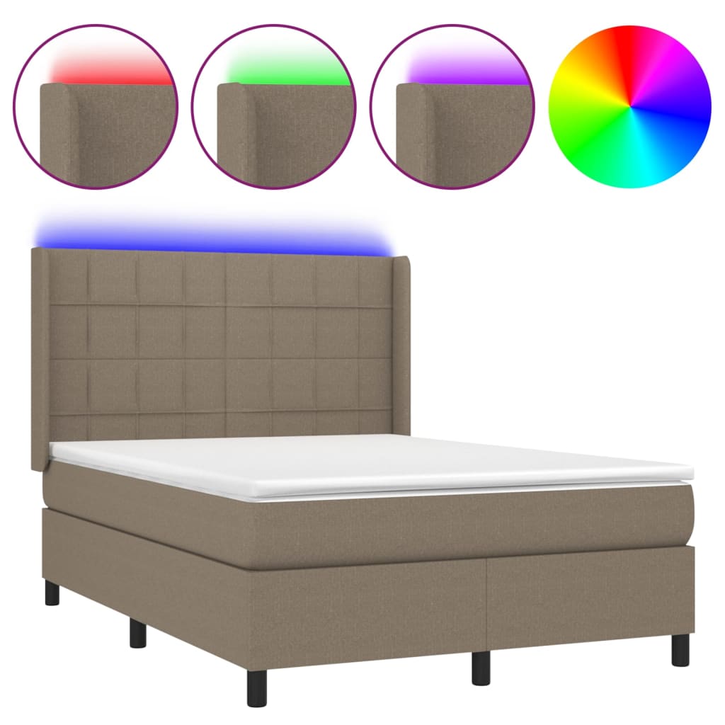 Letto a Molle con Materasso e LED Tortora 140x200 cm in Tessuto 3138321