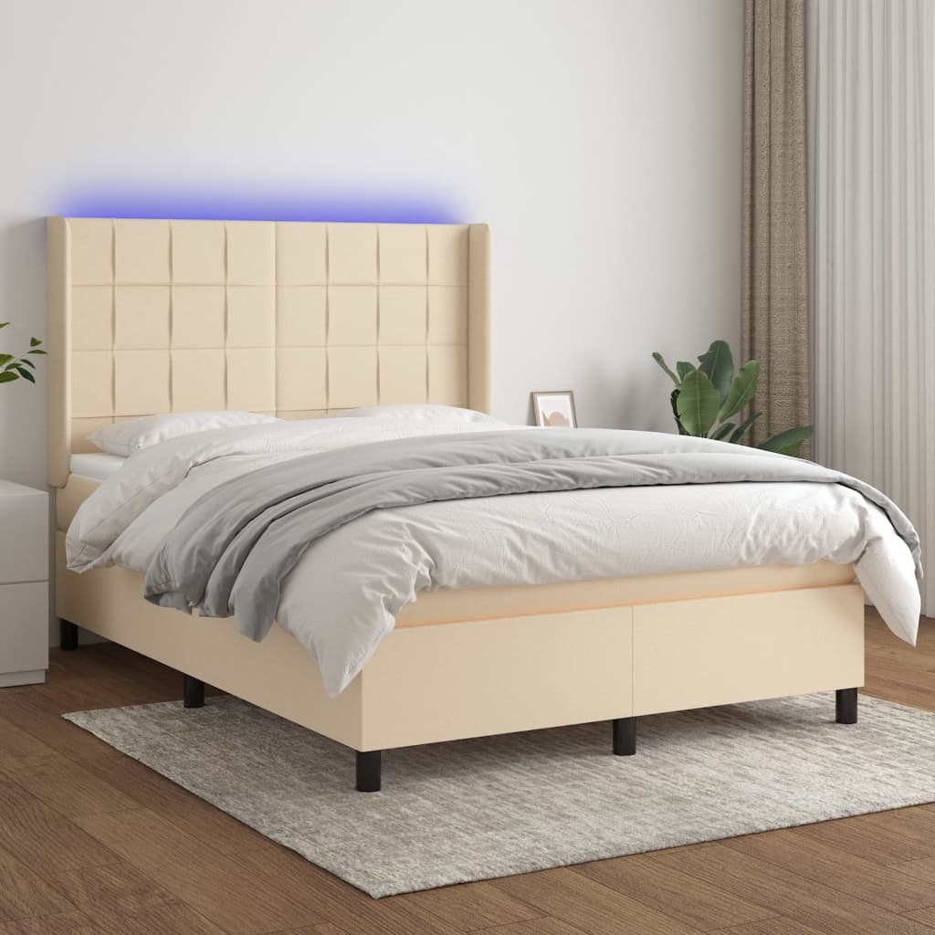 Letto a Molle con Materasso e LED Crema 140x200 cm in Tessuto cod mxl 58924