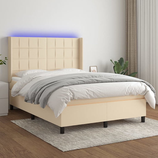 Letto a Molle con Materasso e LED Crema 140x200 cm in Tessuto cod mxl 58924