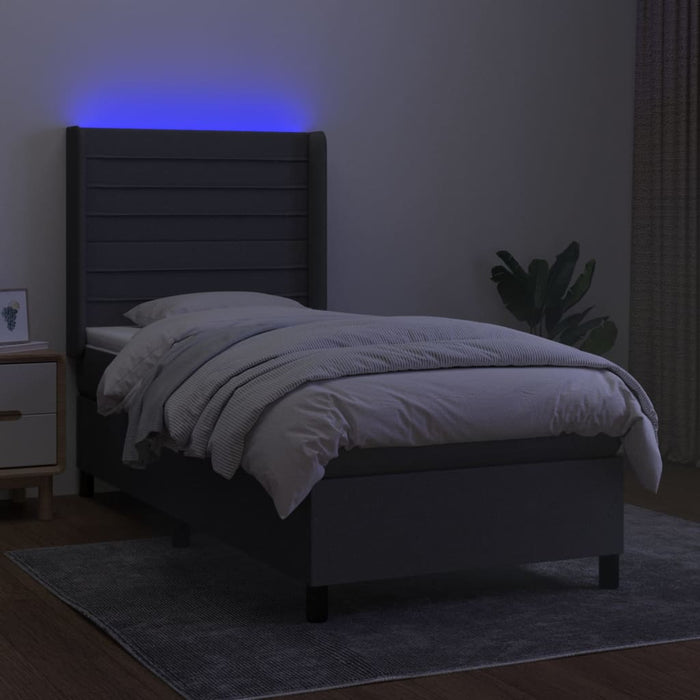 Letto a Molle Materasso e LED Grigio Scuro 90x190 cm in Tessuto 3138358