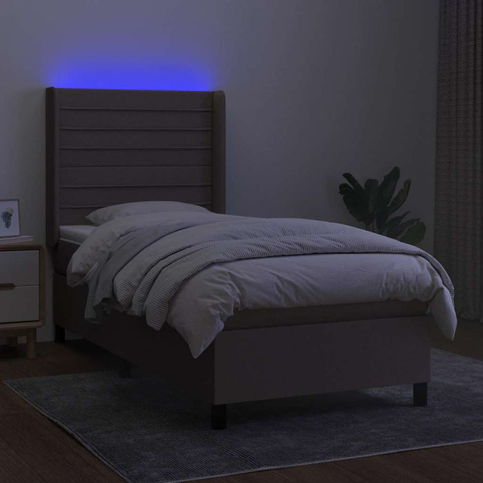 Letto a Molle con Materasso e LED Tortora 90x190 cm in Tessuto 3138361