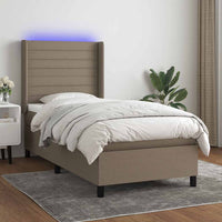 Letto a Molle con Materasso e LED Tortora 90x190 cm in Tessuto 3138361