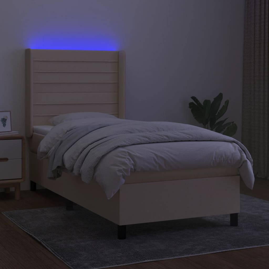 Letto a Molle con Materasso e LED Crema 90x190 cm in Tessuto 3138362