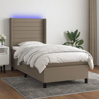 Letto a Molle con Materasso e LED Tortora 90x200 cm in Tessuto 3138369