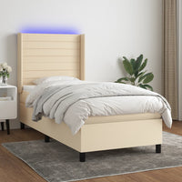 Letto a Molle con Materasso e LED Crema 90x200 cm in Tessuto 3138370