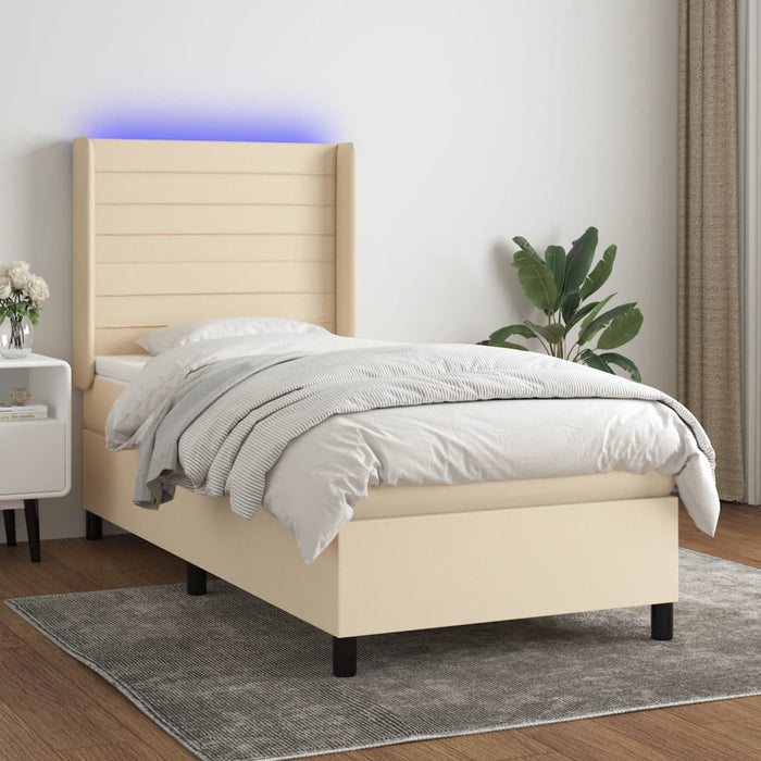 Letto a Molle con Materasso e LED Crema 90x200 cm in Tessuto 3138370
