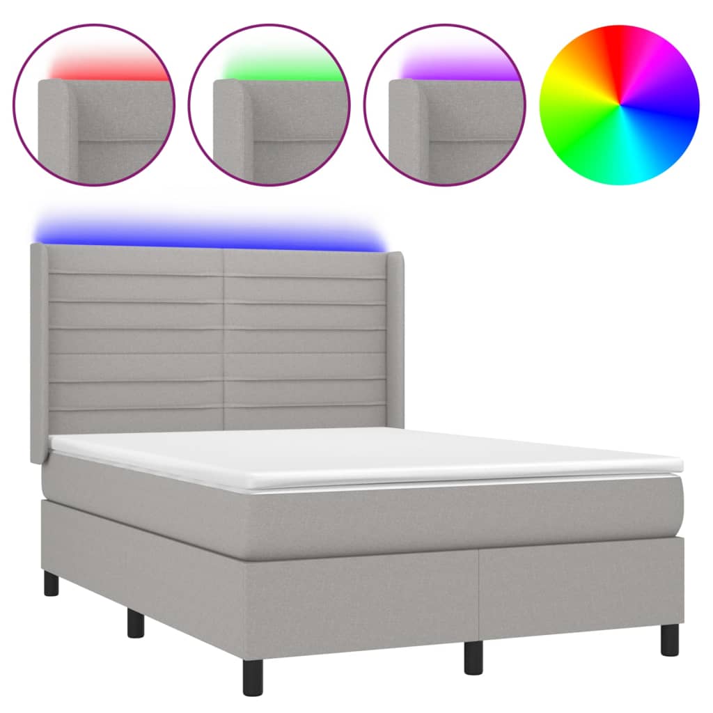 Letto a Molle Materasso e LED Grigio Chiaro 140x200 cm Tessuto 3138397