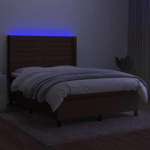 Letto a Molle Materasso e LED Marrone Scuro 140x200 cm Tessuto 3138400