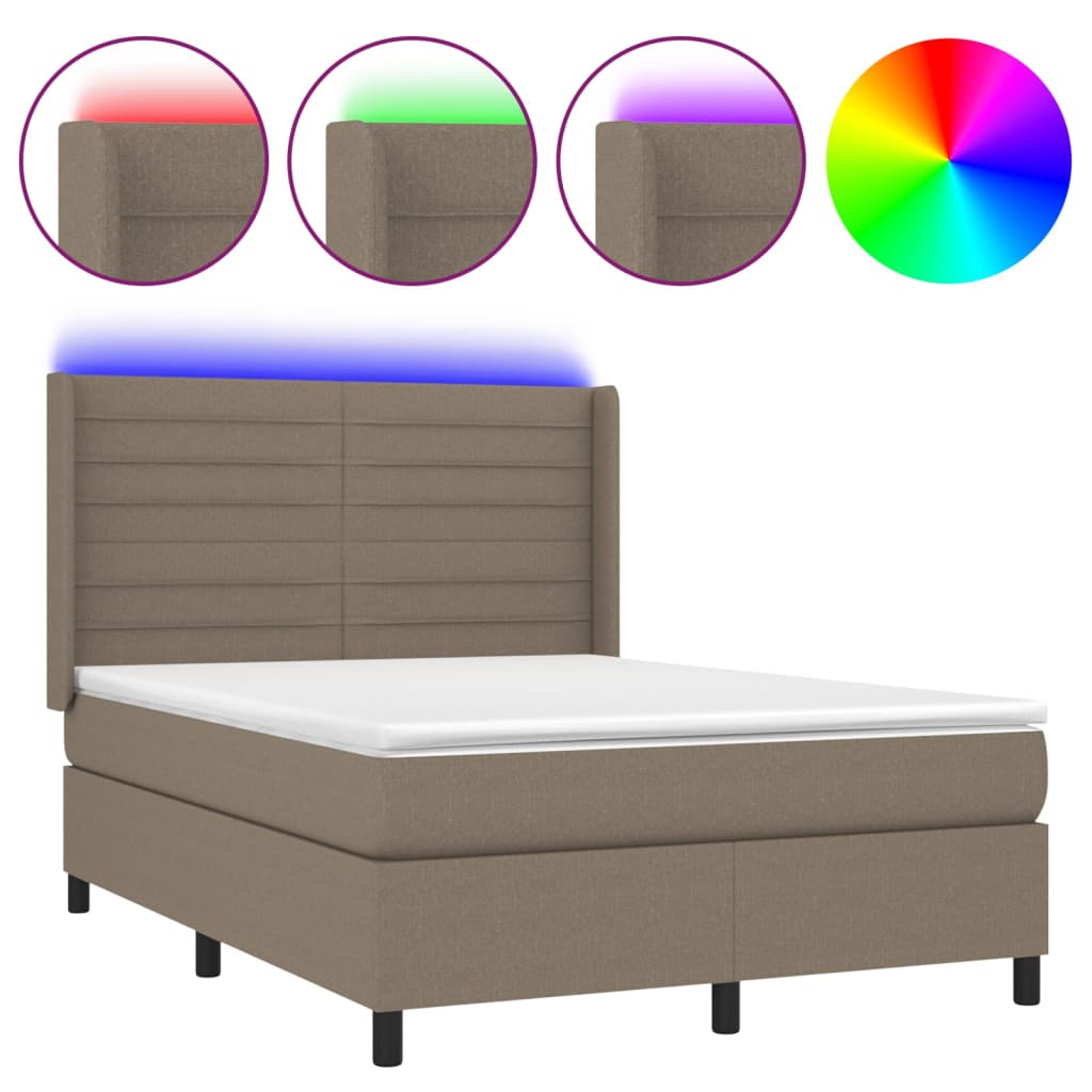 Letto a Molle con Materasso e LED Tortora 140x200 cm in Tessuto cod mxl 35488