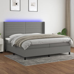 Letto a Molle Materasso e LED Grigio Scuro 200x200cm in Tessuto 3138422