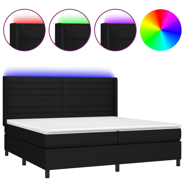 Letto a Molle Materasso e LED Nero 200x200cm in Tessuto 3138423