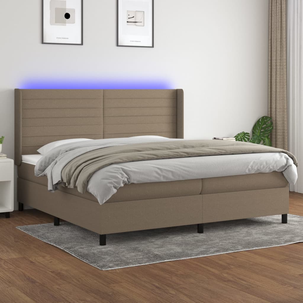 Letto a Molle Materasso e LED tortora 200x200cm in Tessuto 3138425