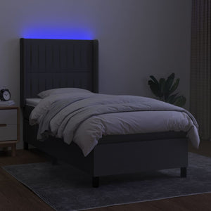 Letto a Molle Materasso e LED Grigio Scuro 90x200 cm in Tessuto cod mxl 62874