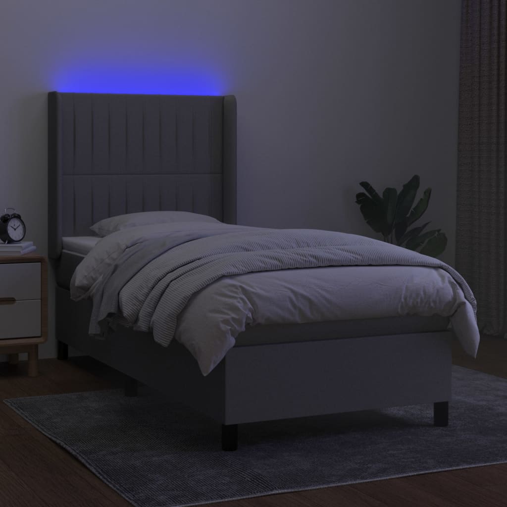 Letto a Molle Materasso e LED Grigio Chiaro 100x200 cm Tessutocod mxl 123264