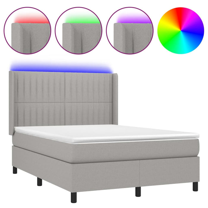 Letto a Molle Materasso e LED Grigio Chiaro 140x190 cm Tessuto 3138469