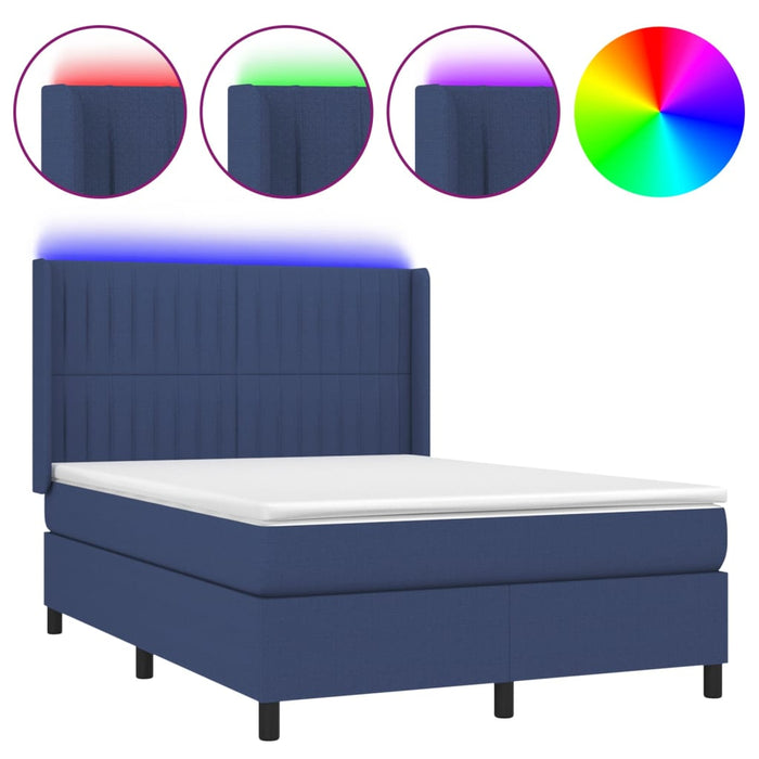 Letto a Molle con Materasso e LED Blu 140x200 cm in Tessuto 3138483