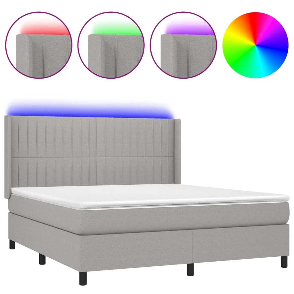 Letto a Molle Materasso e LED Grigio Chiaro 180x200 cm Tessuto 3138493