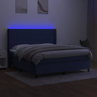 Letto a Molle con Materasso e LED Blu 180x200 cm in Tessuto