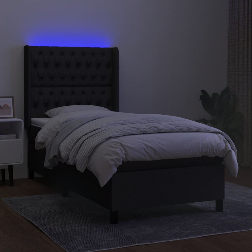 Letto a Molle con Materasso e LED Nero 90x190 cm in Tessuto 3138519