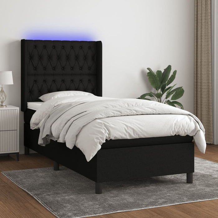 Letto a Molle con Materasso e LED Nero 90x190 cm in Tessuto cod mxl 62571