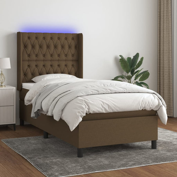 Letto a Molle Materasso e LED Marrone Scuro 90x190cm in Tessuto cod mxl 35504