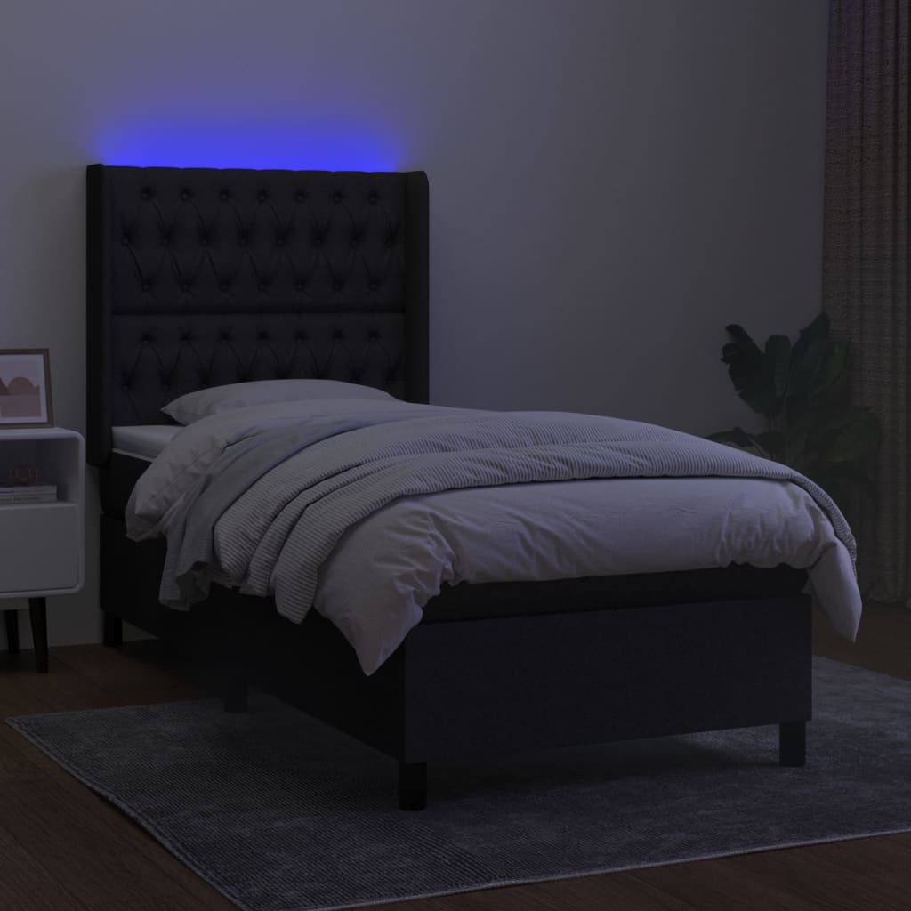 Letto a Molle con Materasso e LED Nero 90x200 cm in Tessuto cod mxl 59606