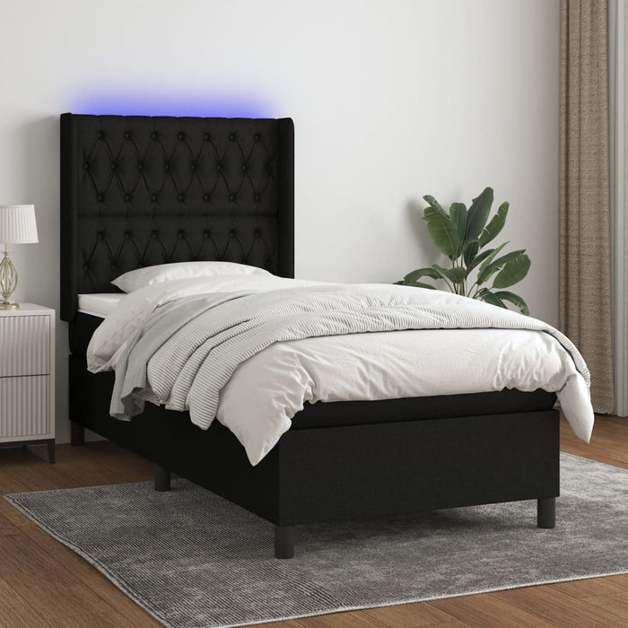 Letto a Molle con Materasso e LED Nero 90x200 cm in Tessuto cod mxl 59606