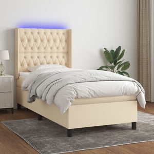 Letto a Molle con Materasso e LED Crema 90x200 cm in Tessuto cod mxl 63613