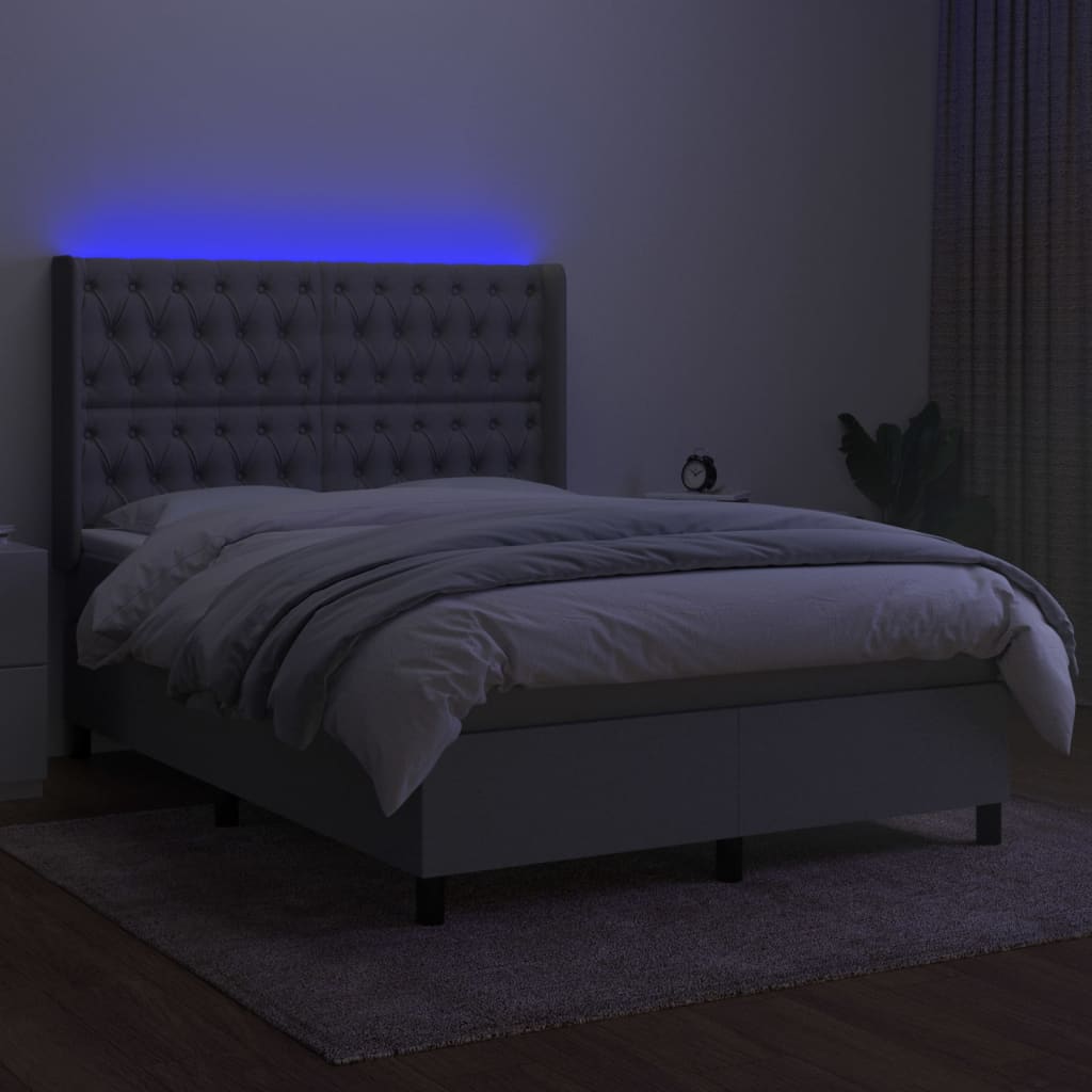 Letto a Molle Materasso e LED Grigio Chiaro 140x190 cm Tessuto 3138549