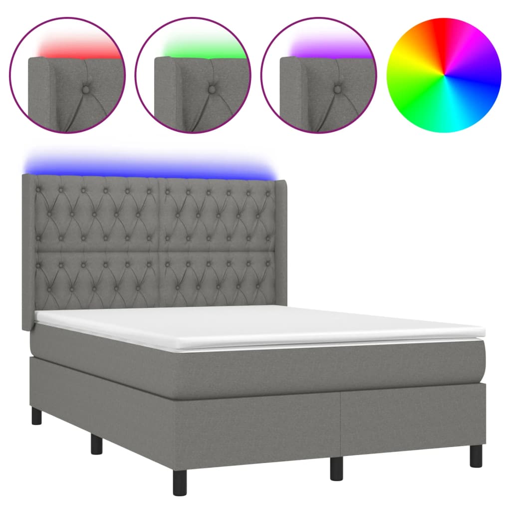 Letto a Molle Materasso e LED Grigio Scuro 140x190cm in Tessutocod mxl 75345