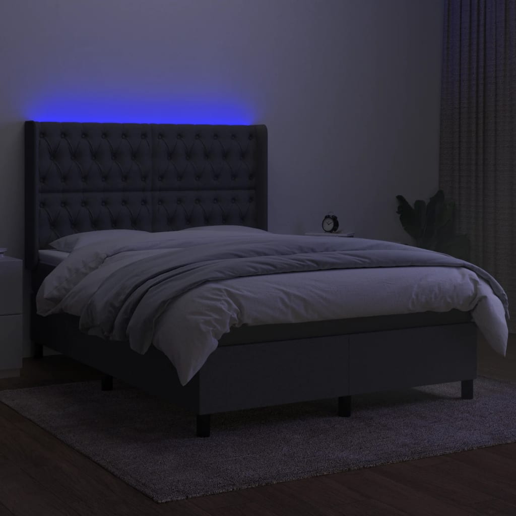 Letto a Molle Materasso e LED Grigio Scuro 140x190cm in Tessutocod mxl 75345